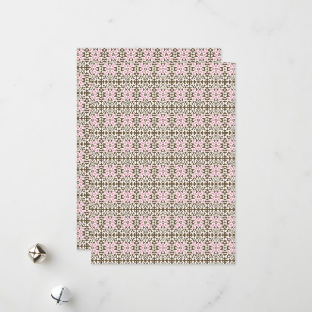 a pink and brown pattern on a white background holiday card (Front/Back In Situ)