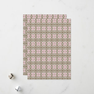 a pink and brown pattern on a white background holiday card