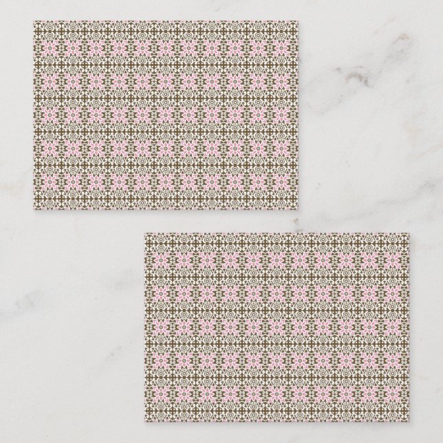 a pink and brown pattern on a white background place card (Front/Back)