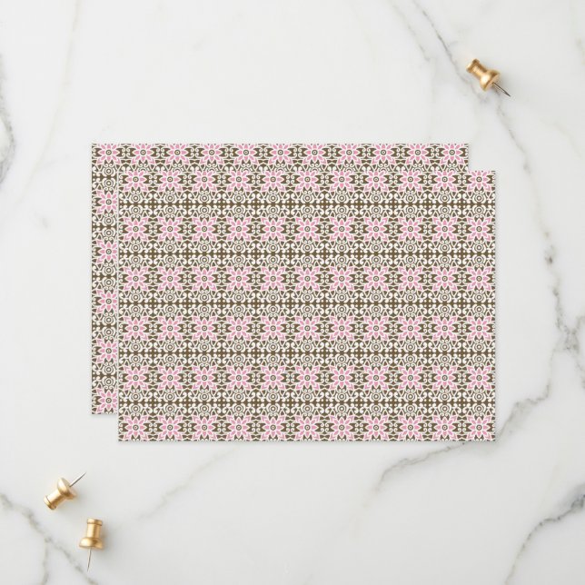 a pink and brown pattern on a white background save the date (Front/Back In Situ)