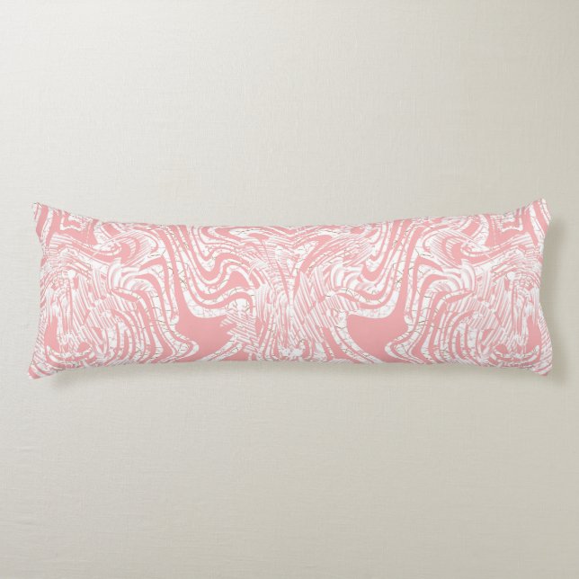a pink and white abstract design on a white backgr body cushion (Front)
