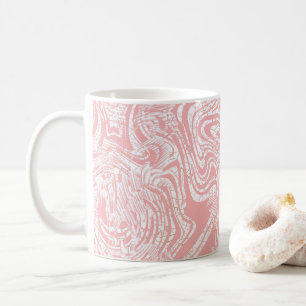 a pink and white abstract design on a white backgr coffee mug