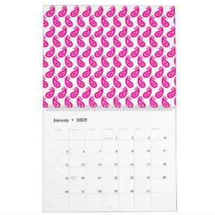 a pink and white background with a pattern calendar
