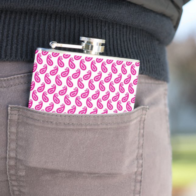 a pink and white background with a pattern hip flask (In Situ)