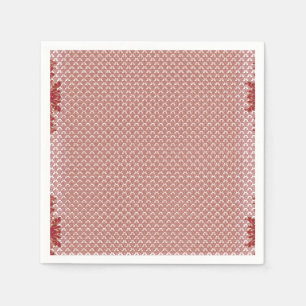 a pink and white background with a pattern napkin
