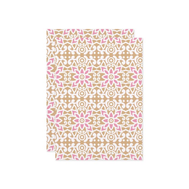 a pink and white flower pattern on a brown backgro announcement (Front/Back In Situ)