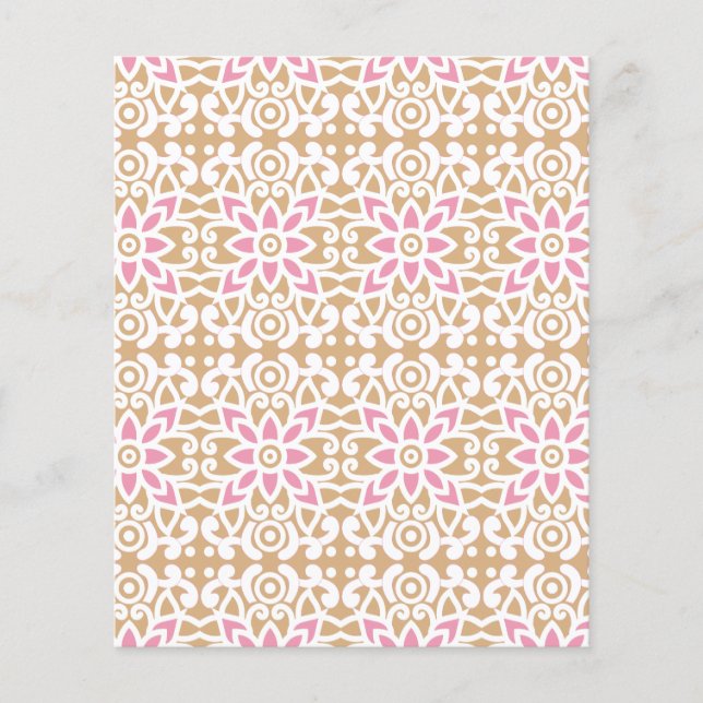 a pink and white flower pattern on a brown backgro flyer (Front)