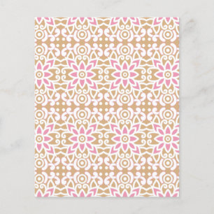a pink and white flower pattern on a brown backgro flyer