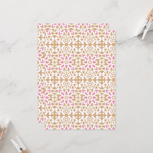 a pink and white flower pattern on a brown backgro invitation