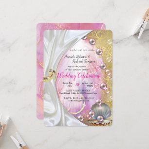 A Pink and White Marble Finish with Brushed Gold Invitation
