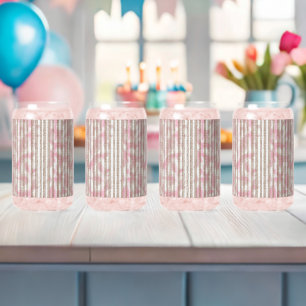 a pink and white striped background can glass