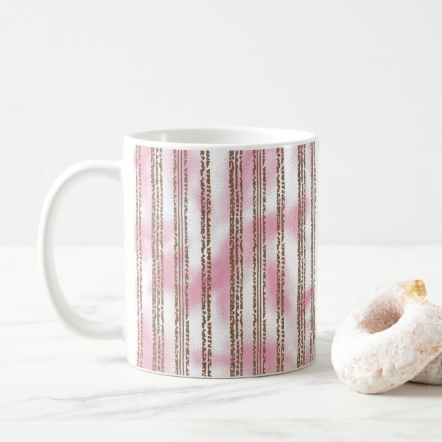 a pink and white striped background coffee mug (With Donut)