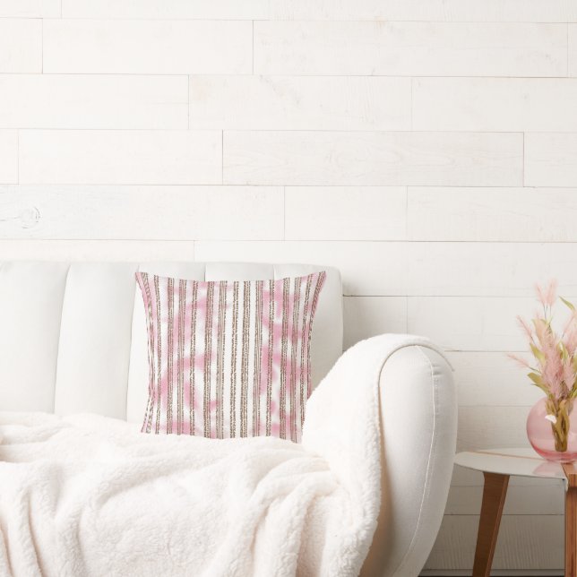 a pink and white striped background cushion (Couch)