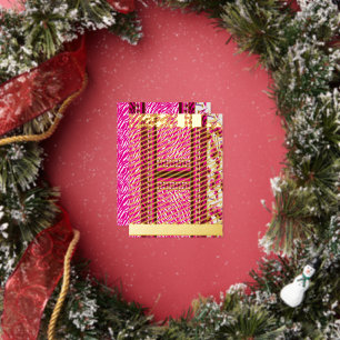 a pink and white wallpaper with a cross on it foil holiday postcard