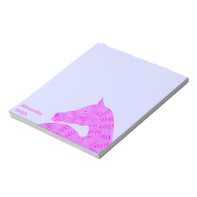 A Pink Arabian Horse Head Personalised Light Blue Notepad (Rotated)