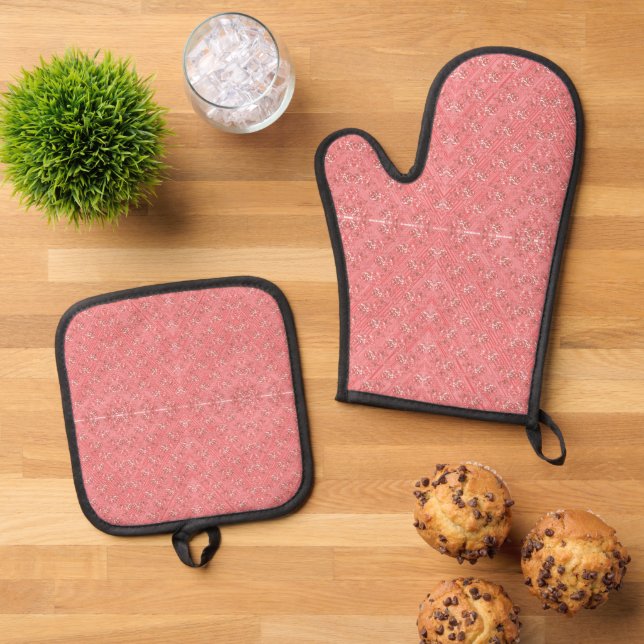 A Pink Background Like Never Before! Oven Mitt & Pot Holder Set (Top Down)