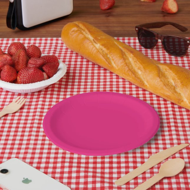 a pink background with a black border paper plate (Picnic)