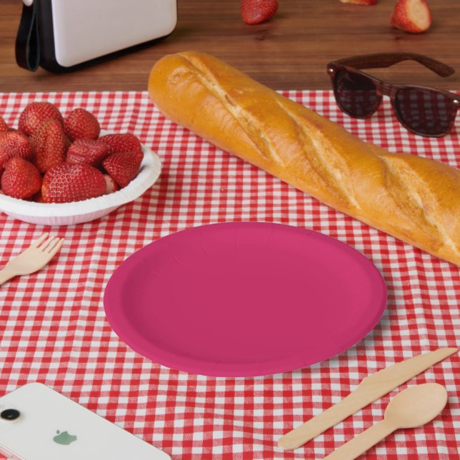 a pink background with a white border paper plate (Picnic)
