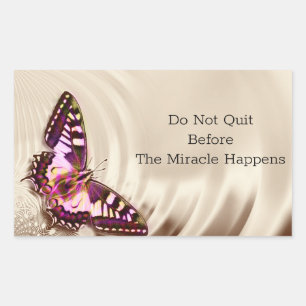 A pink butterfly on a cream satin background rectangular sticker