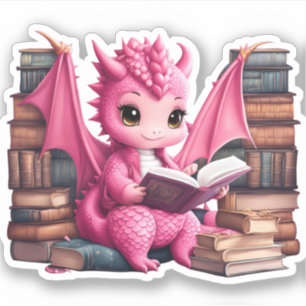 A Pink Dragon Reading Sticker