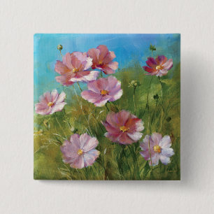 A Pink Floral Garden 15 Cm Square Badge