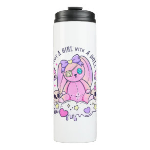 A pink Halloween's Just a Girl with a Doll Thermal Tumbler