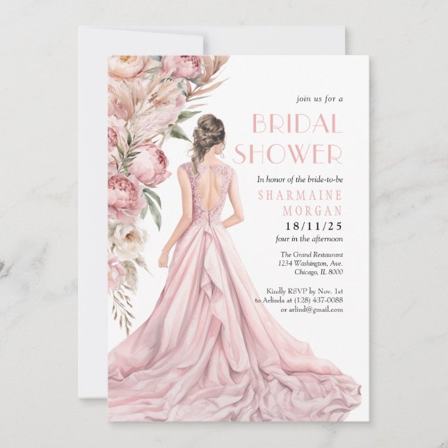 A Pink Peonies Dreamy Bridal Shower Invitation (Front)