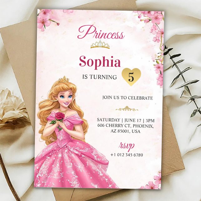 A pink princess-themed birthday invitation  (Creator Uploaded)