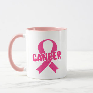 A pink ribbon breast cancer awareness mug
