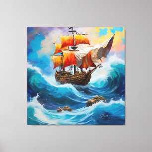 A Pirate Ship Trapped in a Wave of Water Canvas Print