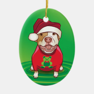 A Pit Bull in a Bear Tee (Flipped) Ceramic Tree Decoration