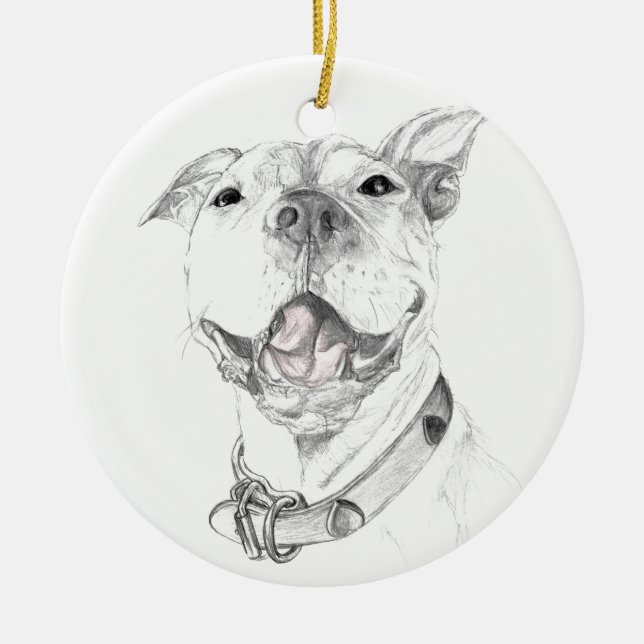 A Pit Bull Smile Ceramic Tree Decoration (Front)