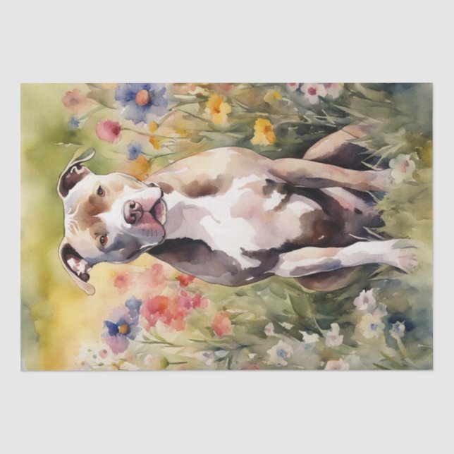 A Pitbull in a Meadow Decoupage Tissue Paper (Front)
