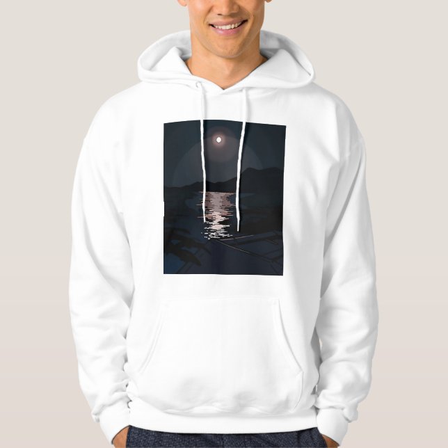 A pitch-black sea shining in the full moonlight. hoodie (Front)