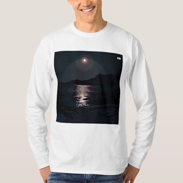 A pitch-black sea shining in the full moonlight. T-Shirt (Front)