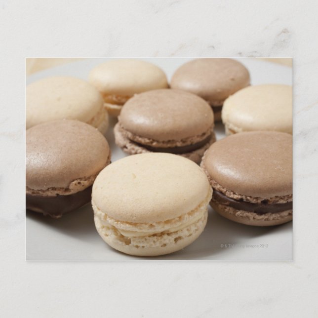 A plate of Chocolate and Vanilla Macarons, the Postcard (Front)