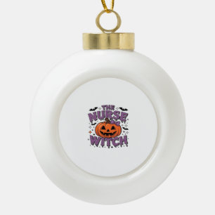 A playful design featuring a pumpkin witch with a ceramic ball christmas ornament