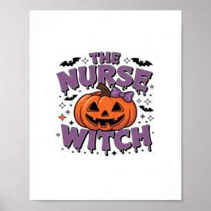 A playful design featuring a pumpkin witch with a  poster