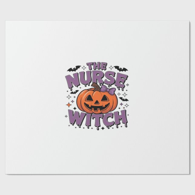 A playful design featuring a pumpkin witch with a  wrapping paper (Flat)