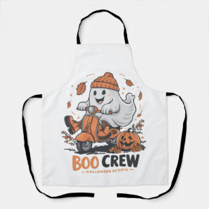 A playful ghost riding a scooter apron