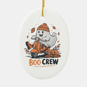 A playful ghost riding a scooter ceramic tree decoration