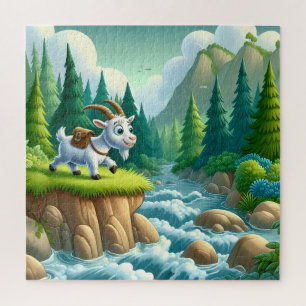 A Playful Goat’s Journey Amidst Greenery & Stream Jigsaw Puzzle
