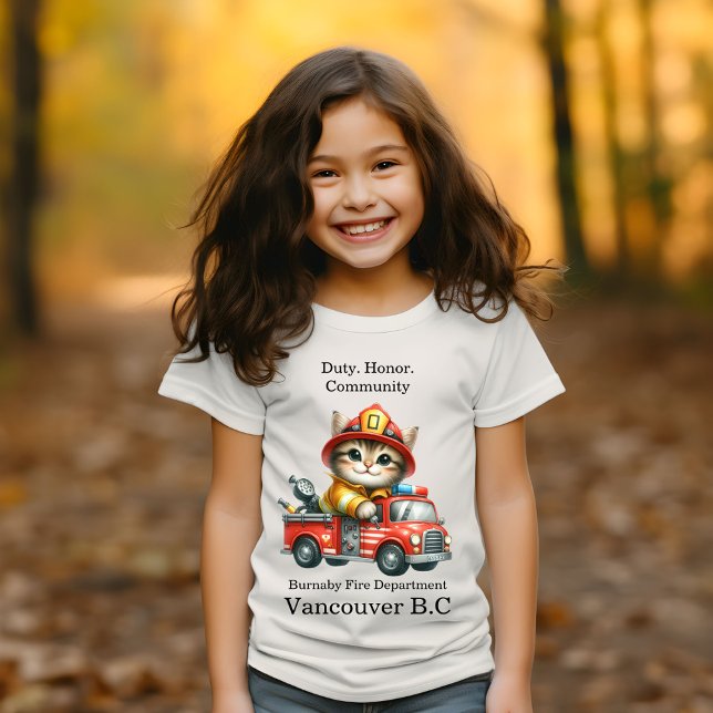 A playful kitten firefighter on a bright red truck T-Shirt (Creator Uploaded)