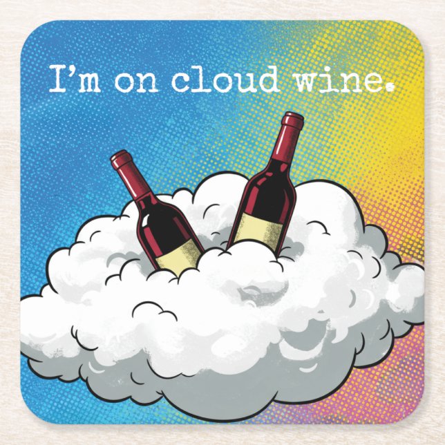 A playful pop-art coaster "On Cloud Wine" (Front)