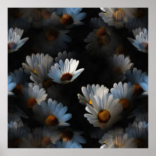 A Plethora Of Floating Daisies Isolated On Black Poster