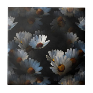 A Plethora Of Floating Daisies Isolated On Black Tile