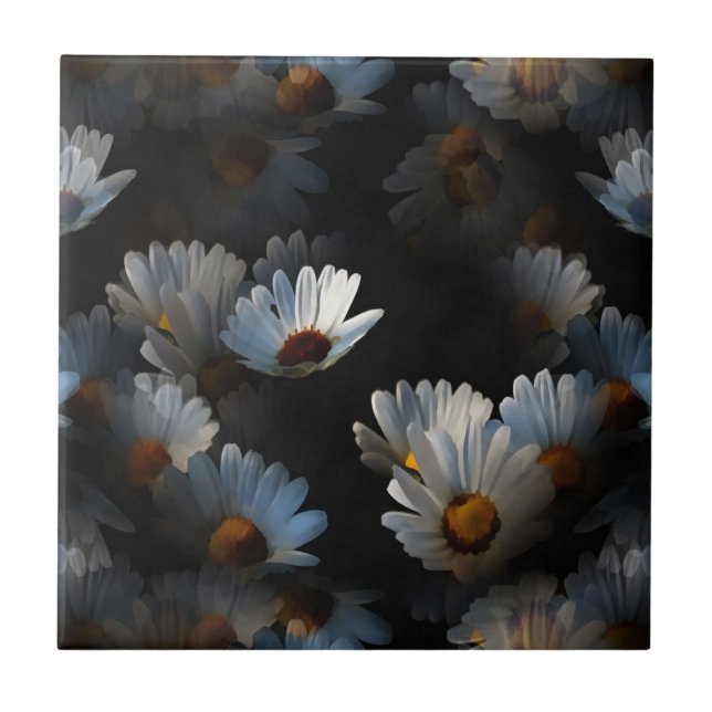 A Plethora Of Floating Daisies Isolated On Black Tile (Front)