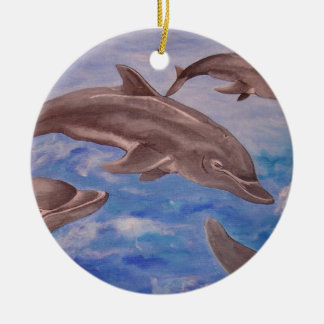 A Pod of Playful Jumping Dolphins Ceramic Tree Decoration