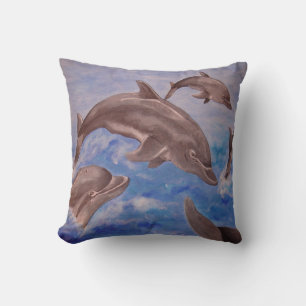 A Pod of Playful Jumping Dolphins Cushion
