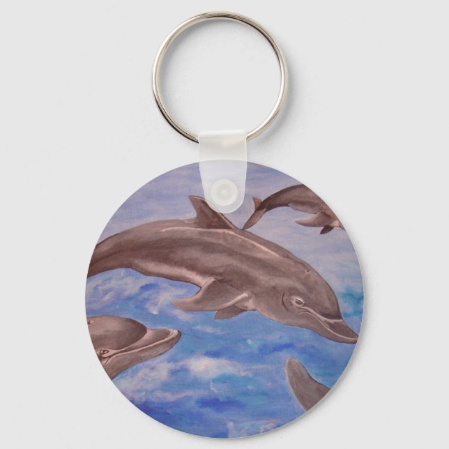 A Pod of Playful Jumping Dolphins Key Ring (Front)